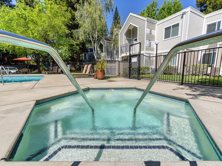 Spa and Pool with Saftey Rails, Apartment Exteriors and Gate